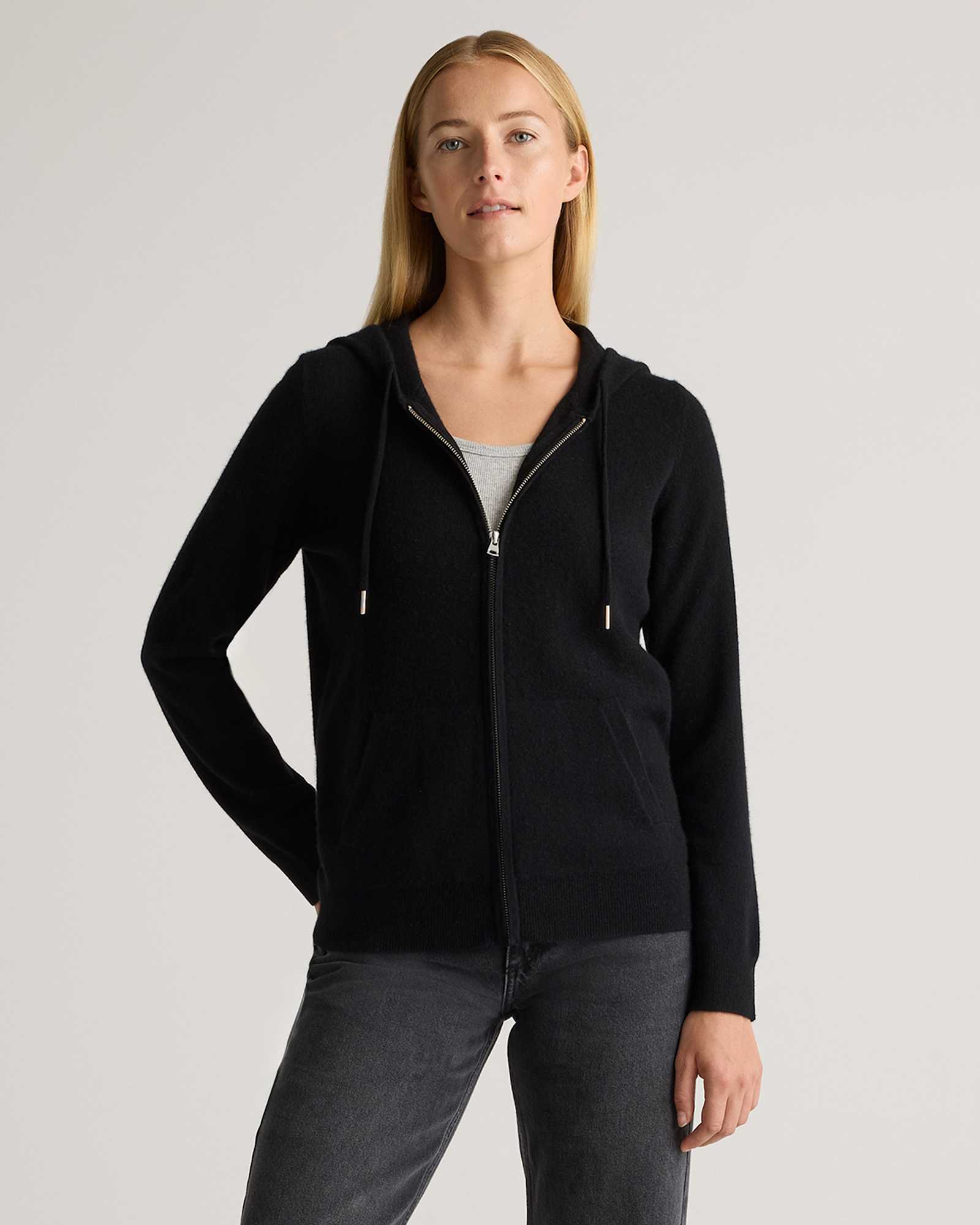 black Mongolian Cashmere Full-Zip Hoodie