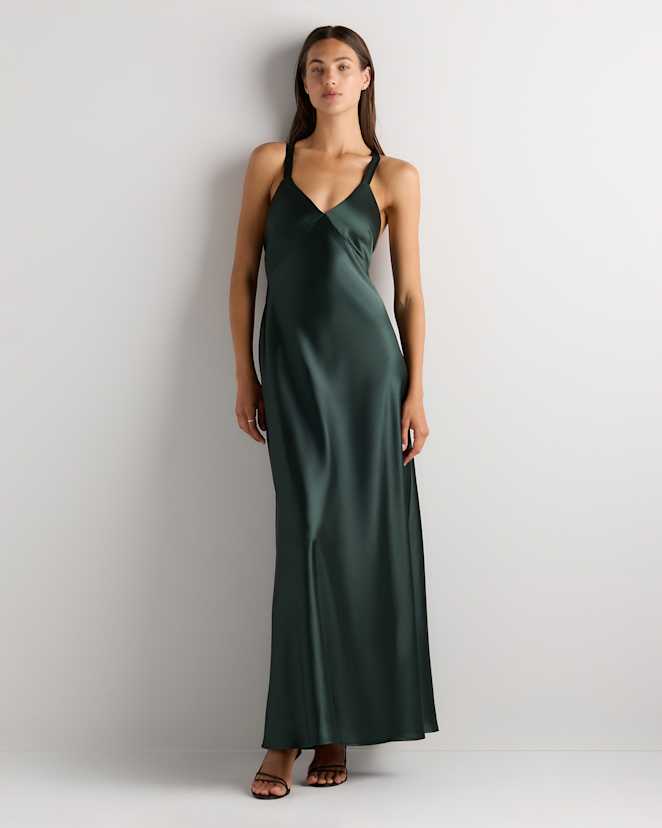 Forest Green Bianca Stretch Satin Dress