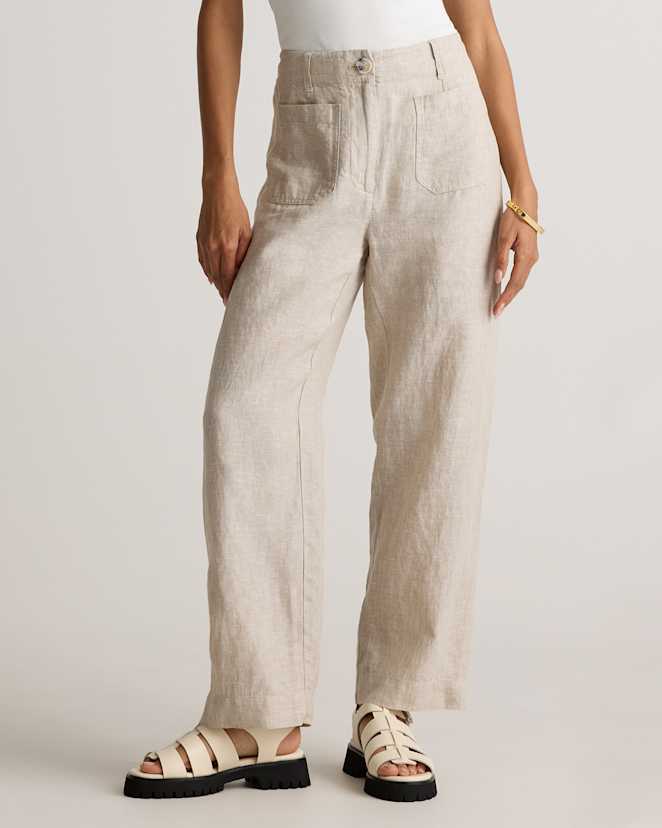 Flax 100% European Linen Patch Pocket Wide Leg Pants