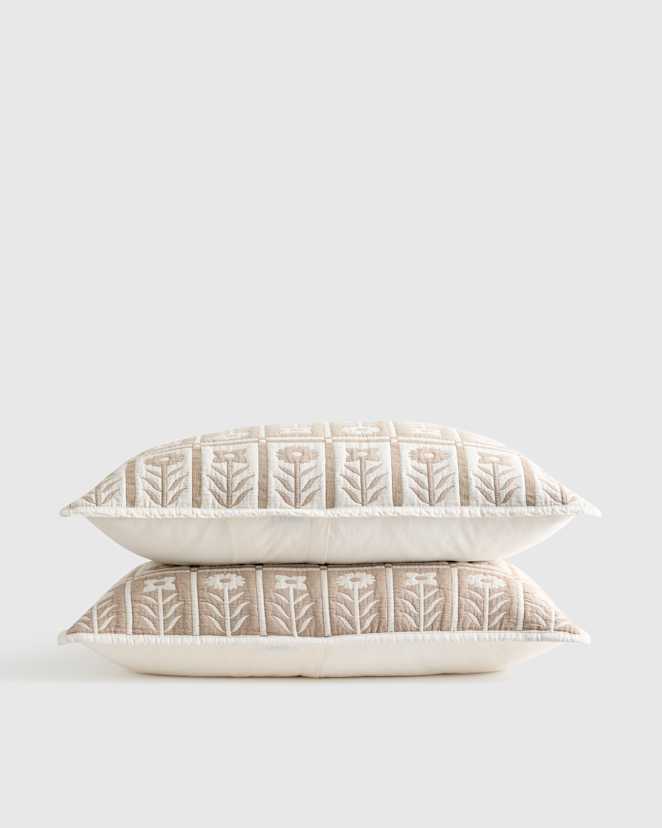 Toffee Organic Cotton Jacquard Floral Sham Set