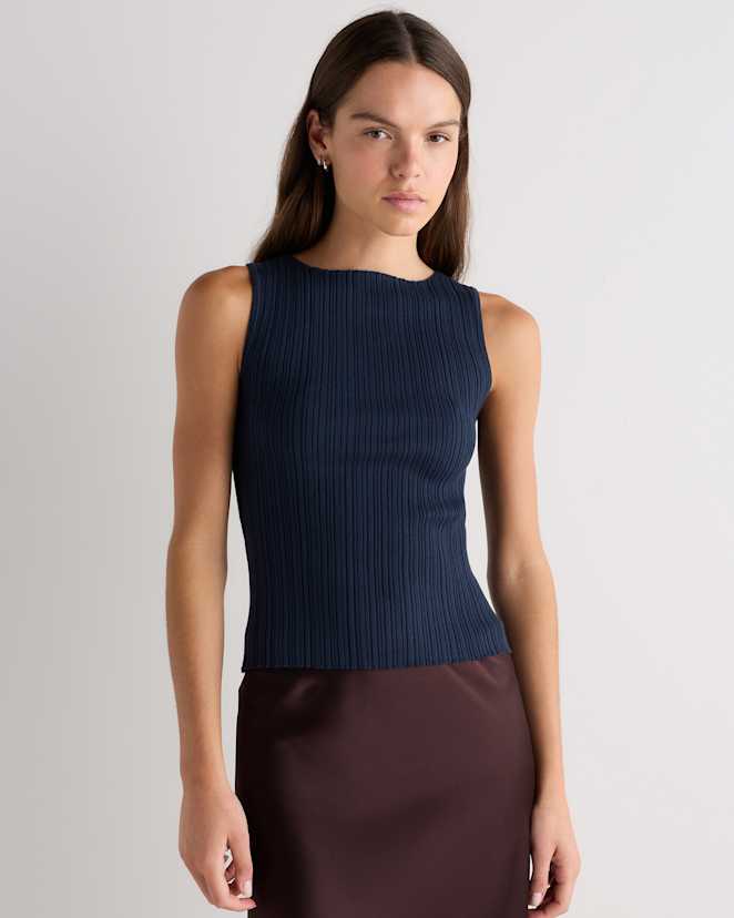 Atlas Navy Cotton Cashmere Ribbed Tank