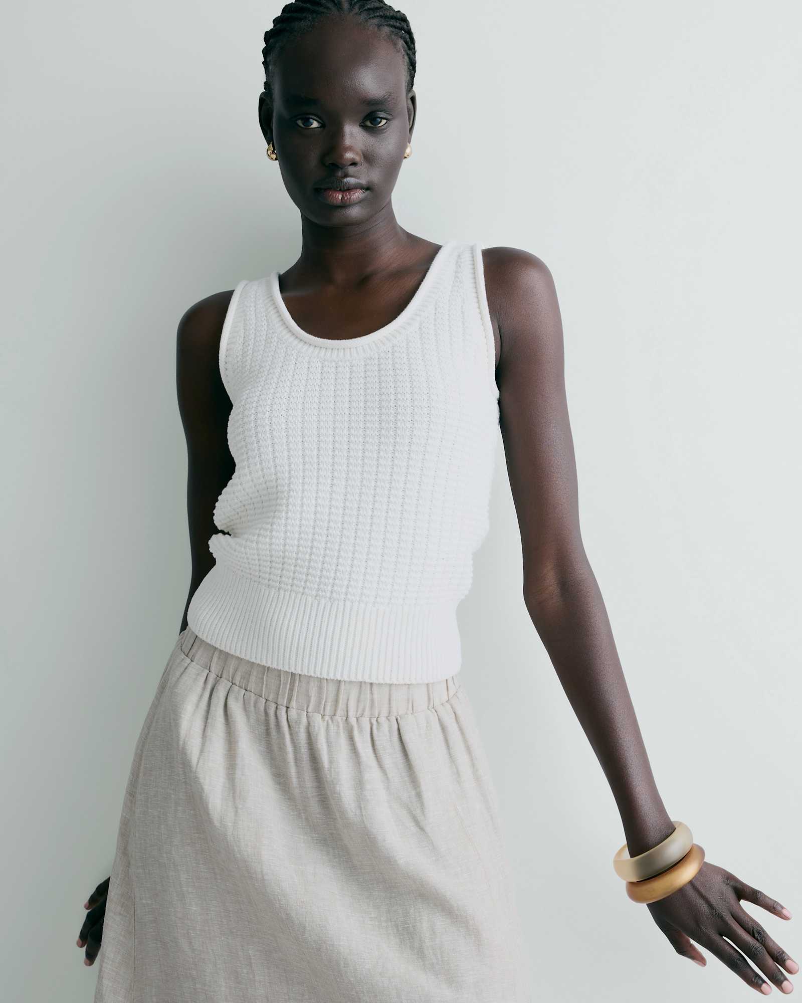 Ivory 100% Organic Cotton Waffle Cropped Sweater Tank