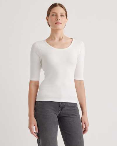 Organic Cotton Micro-Rib Elbow Sleeve Tee
