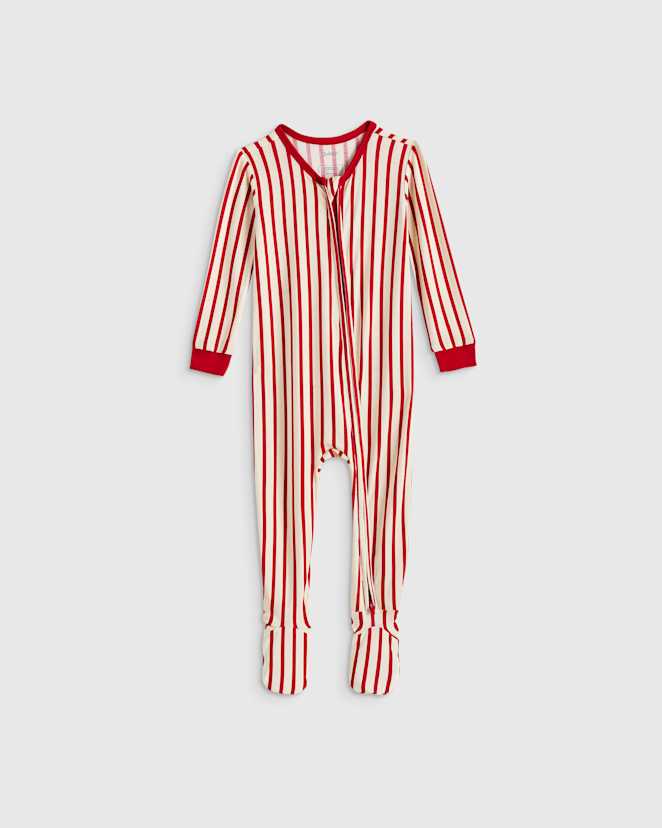 Red Candy Stripe Bamboo Footie Pajama