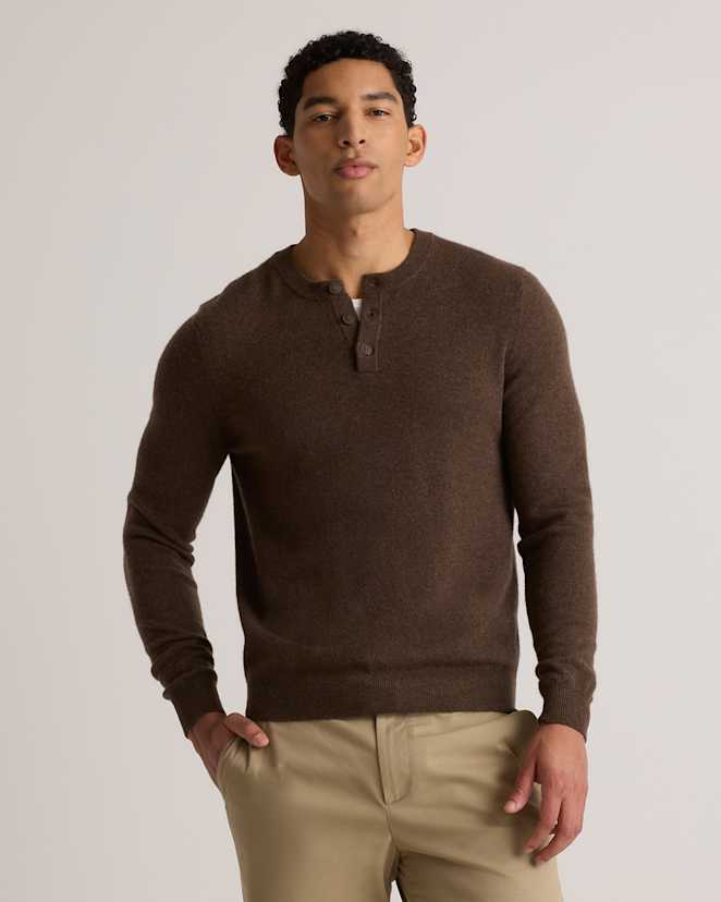 Brown Mongolian Cashmere Henley Sweater