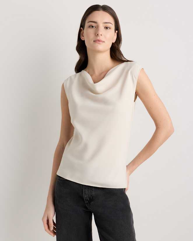 Porcelain Ivory Draped Matte Cowl Neck Tank