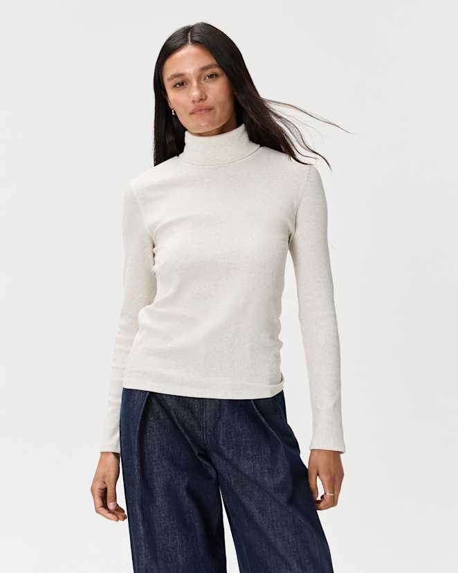 Heather Oatmeal Organic Cotton Micro-Rib Turtleneck