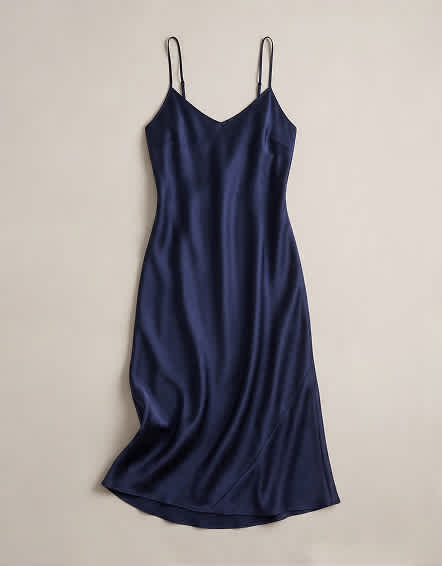 Navy 100% Washable Silk Maxi Slip Dress