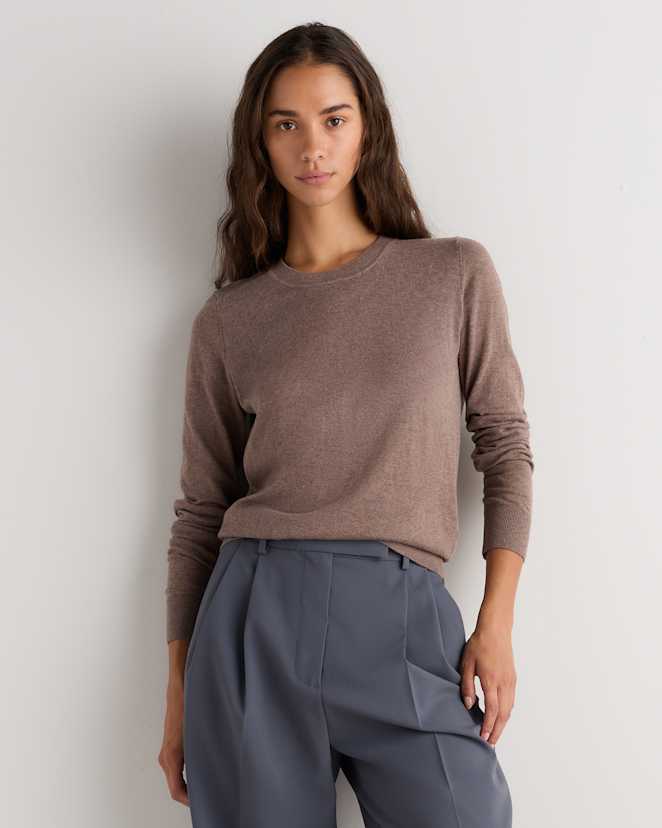 Heathered Mink Taupe Lightweight Cotton Cashmere Crew Sweater