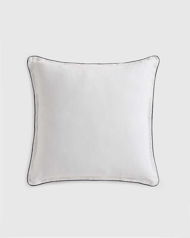 White/Navy European Linen Piped Euro Sham