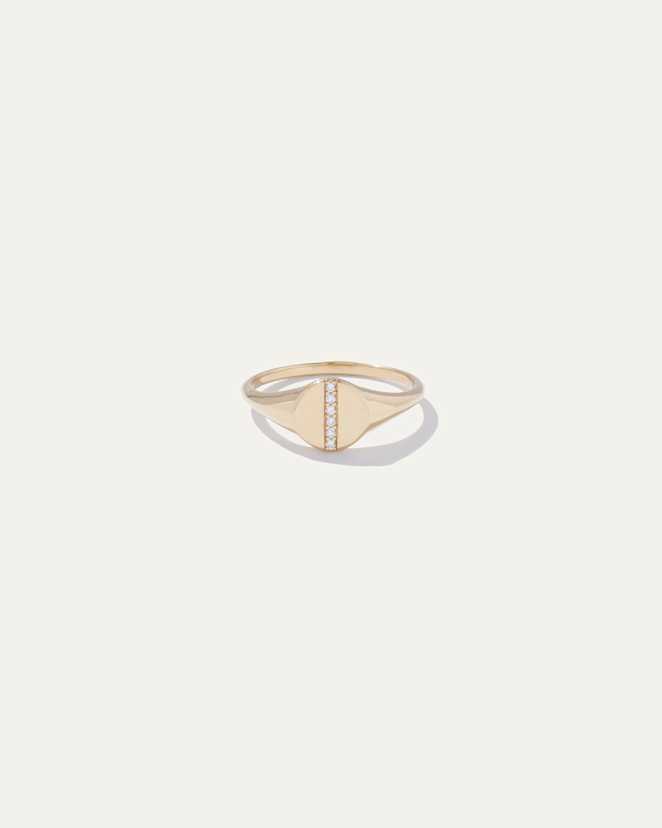 Yellow Gold 14K Gold Pave Diamond Line Round Signet Ring