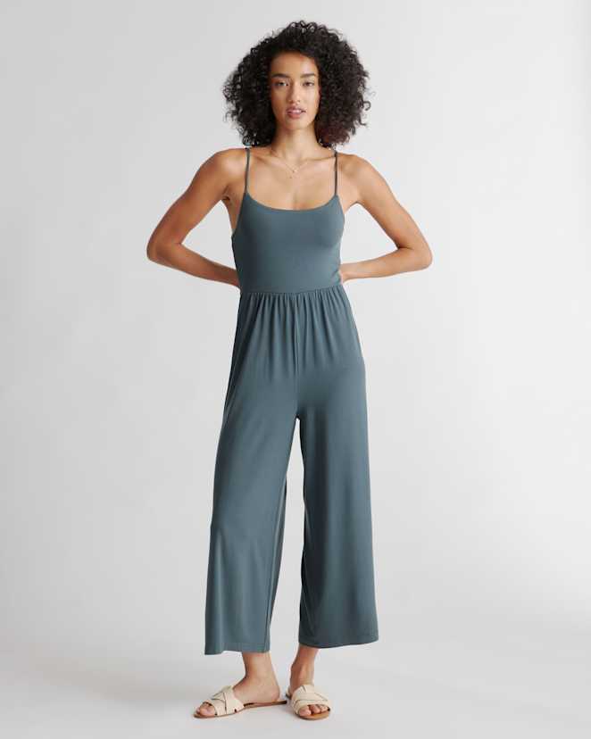 Dark Olive Tencel Jersey Wide Leg Jumpsuit