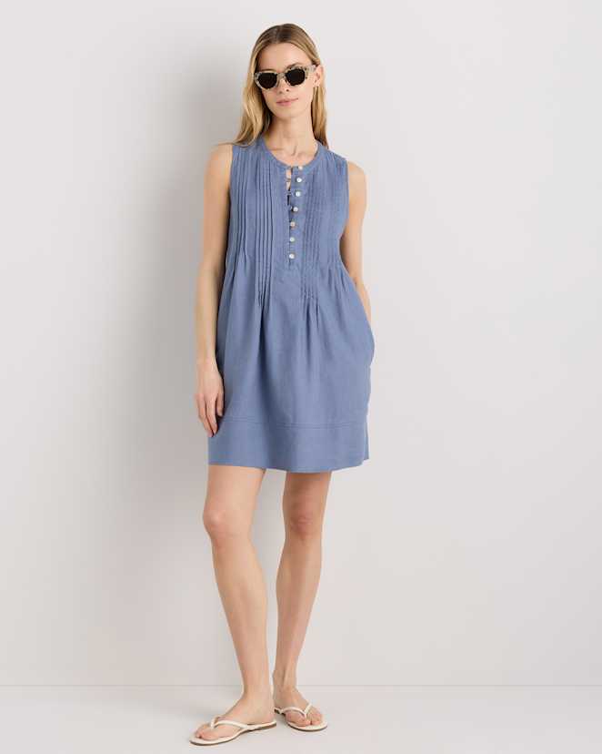 Moonstone Blue 100% European Linen Sleeveless Swing Dress