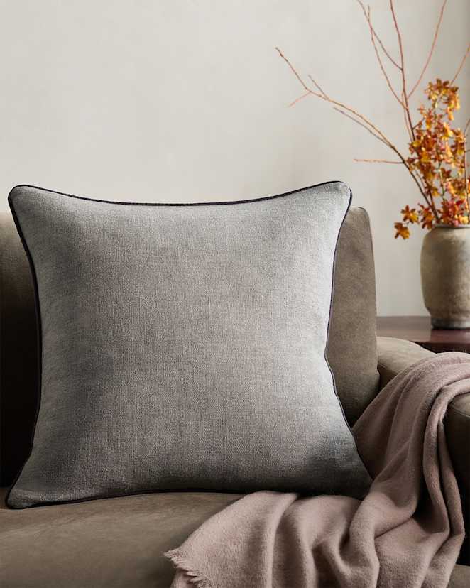Heather Grey/Charcoal Contrast Piped Wool Pillow Cover