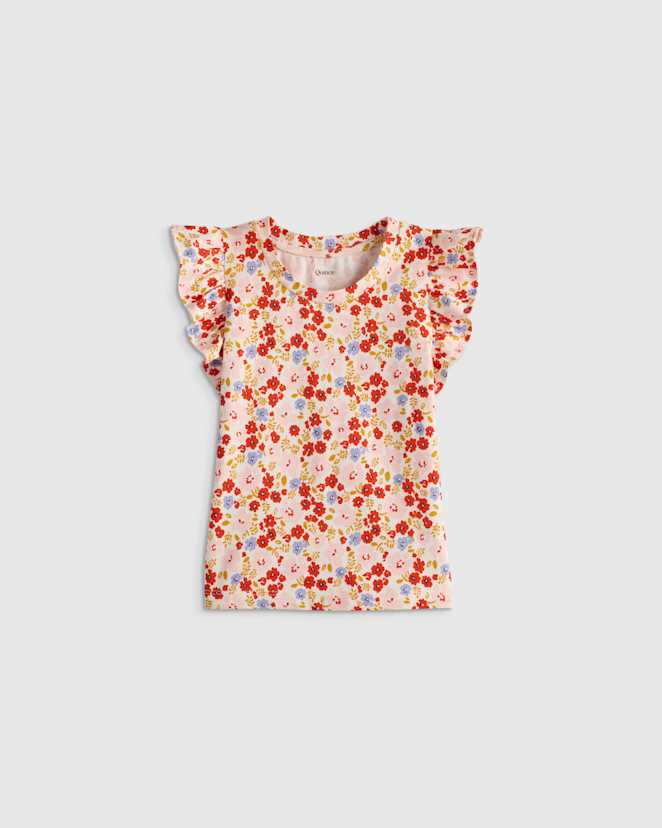 Pink Poppy Floral Ruffle Sleeve Organic Cotton Top