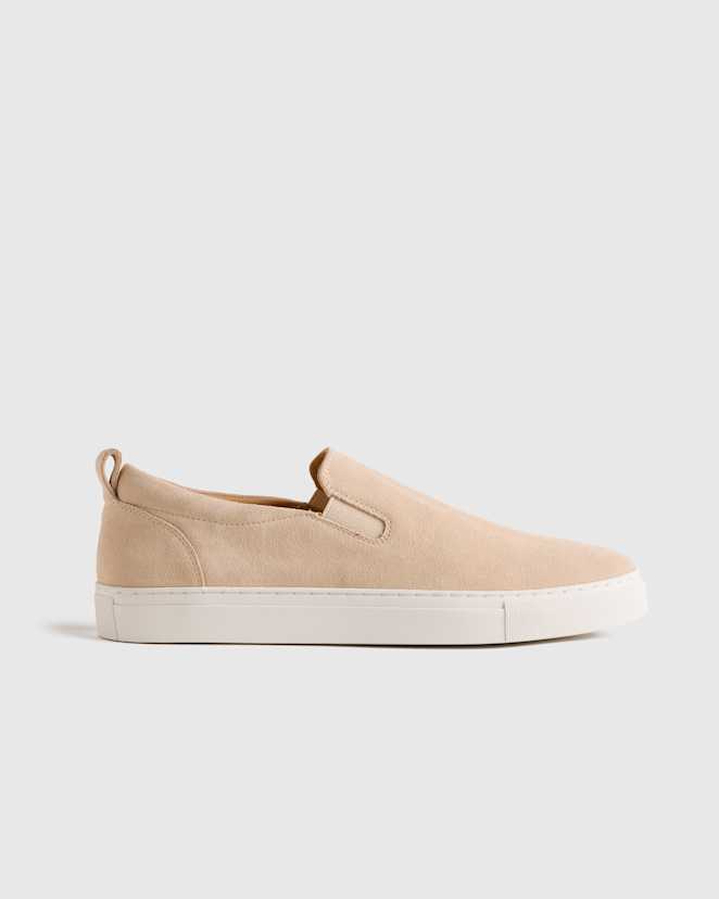 Bone Italian Calfskin Suede Slip-On Sneaker