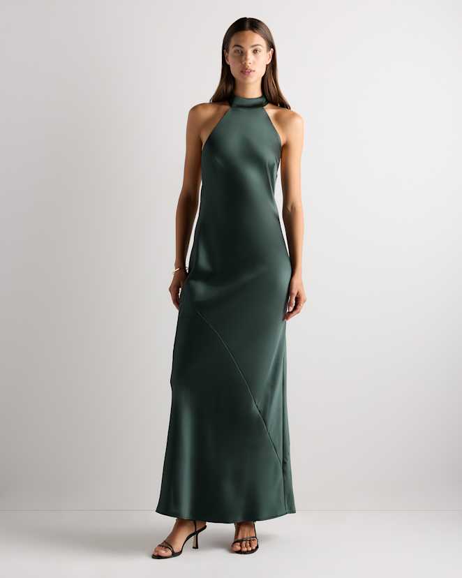 Forest Green Catalina Stretch Satin Dress