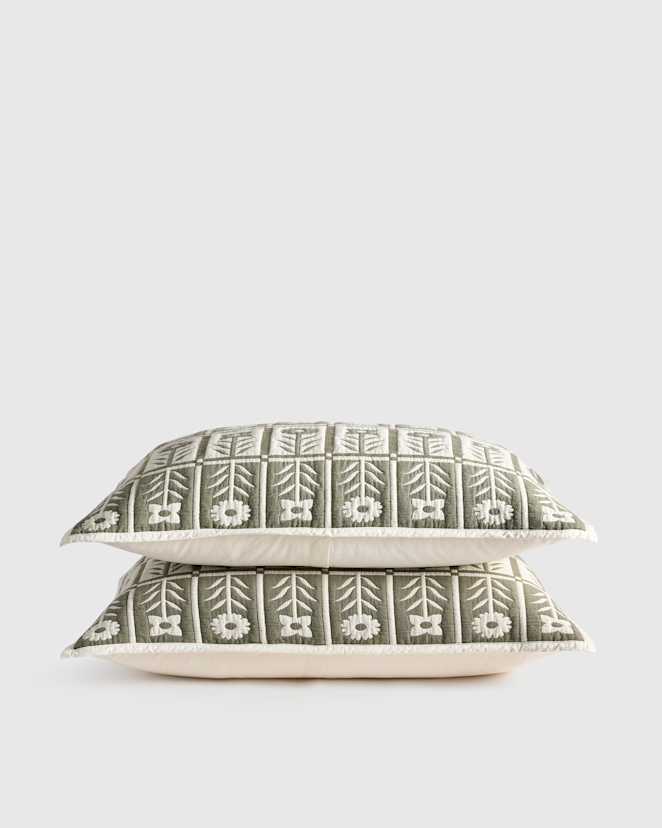Dried Sage Organic Cotton Jacquard Floral Sham Set