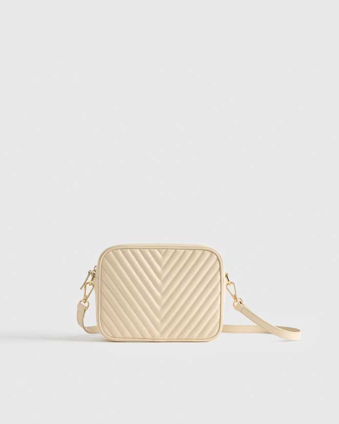 Cream Italian Leather Quilted Crossbody Bag