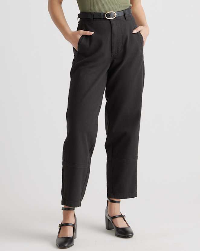 Black Organic Stretch Cotton Twill Barrel Pants