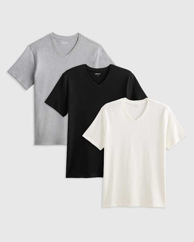 Heather Grey 100% Organic Cotton Slub V-Neck Tee 3 Pack