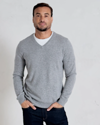 Mongolian Cashmere V-Neck Sweater Heather Grey IH 4x5