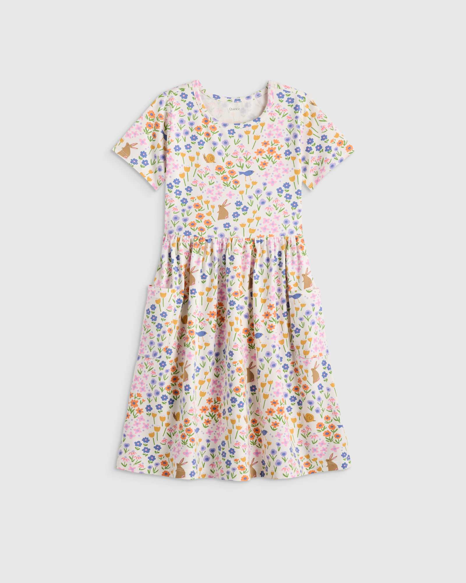 cloud-rainbow-stripe Organic Cotton Fit and Flare Pocket Dress