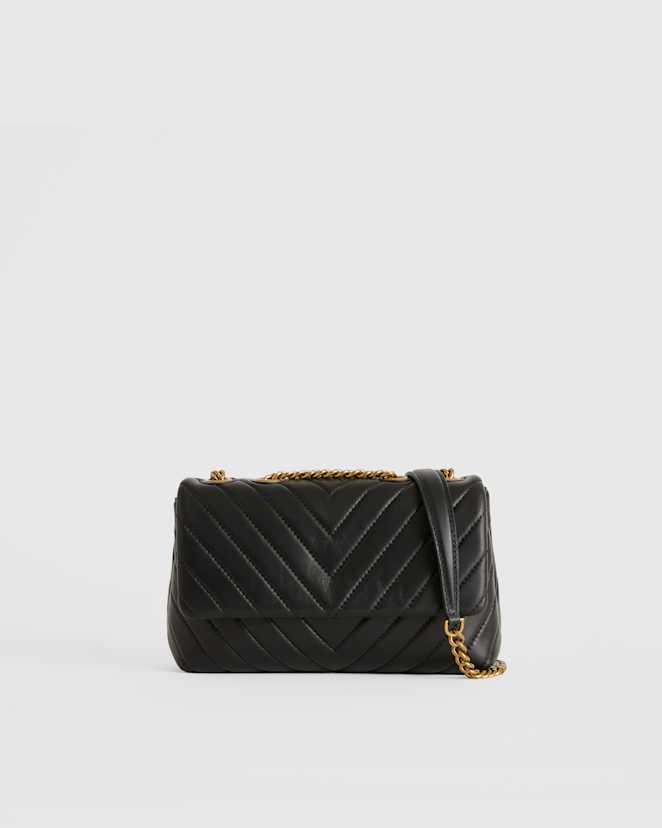 Black/Gold Italian Leather Quilted Convertible Crossbody