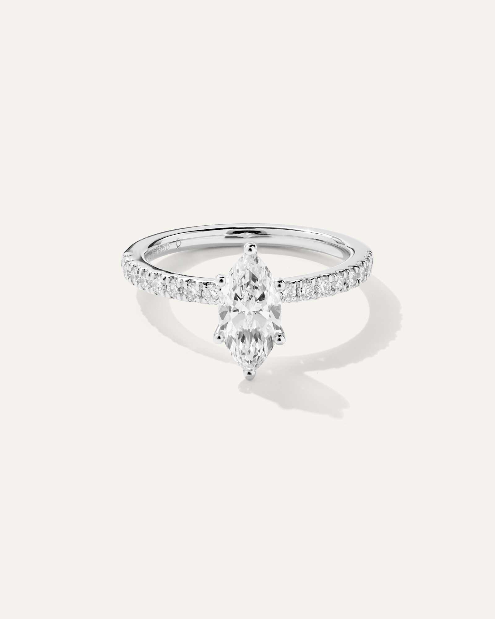 White Gold Lab Grown Diamond Marquise Petite Pave Engagement Ring - 1ct