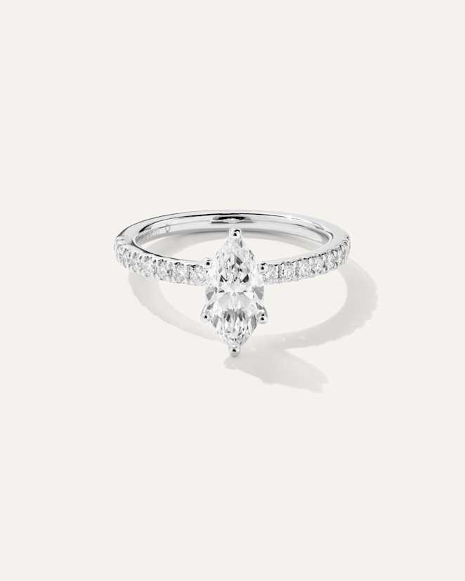 White Gold Lab Grown Diamond Marquise Petite Pave Engagement Ring - 1ct