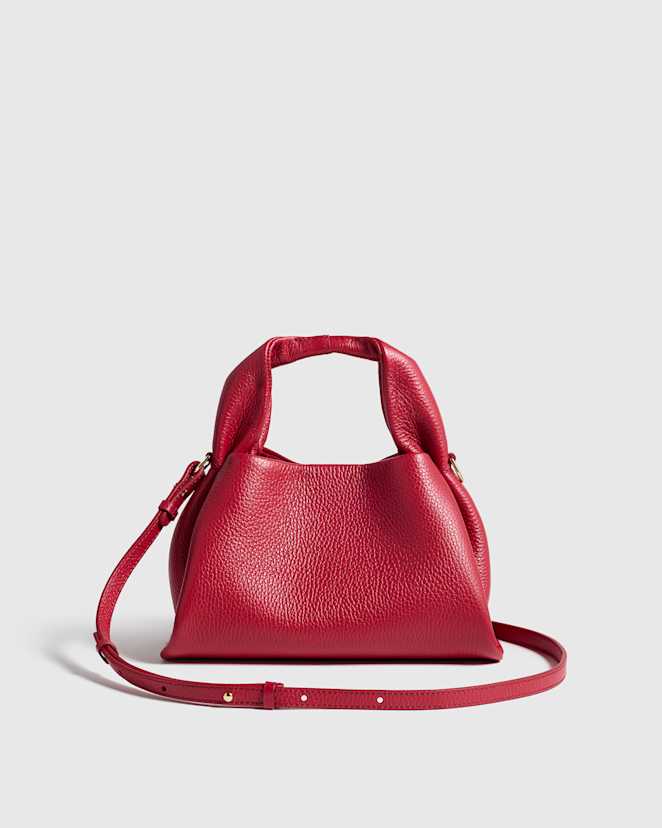 Ruby Red Italian Leather Trapeze Crossbody