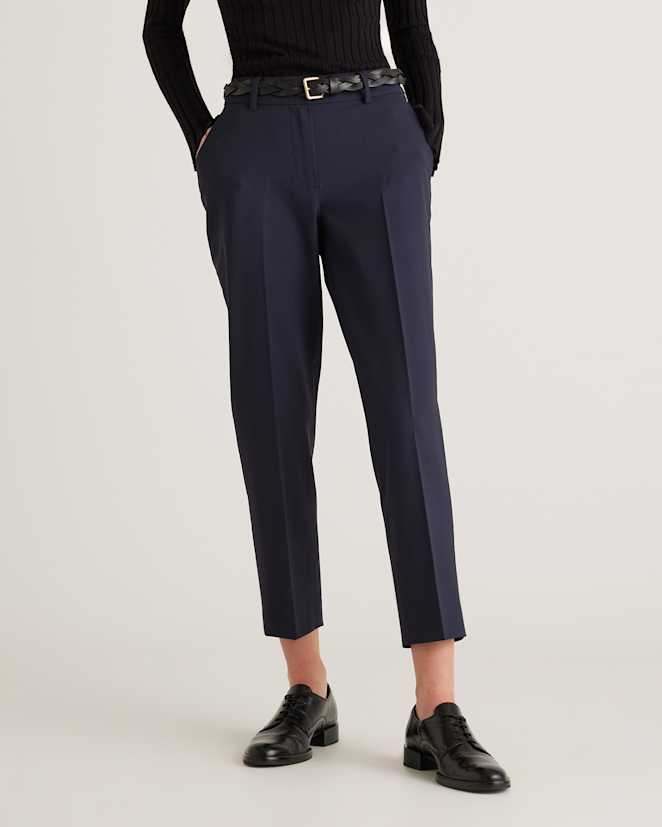 Navy Italian Wool Slim Leg Ankle Pants
