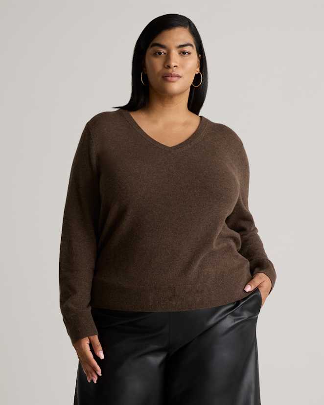 Brown Mongolian Cashmere V-Neck Sweater