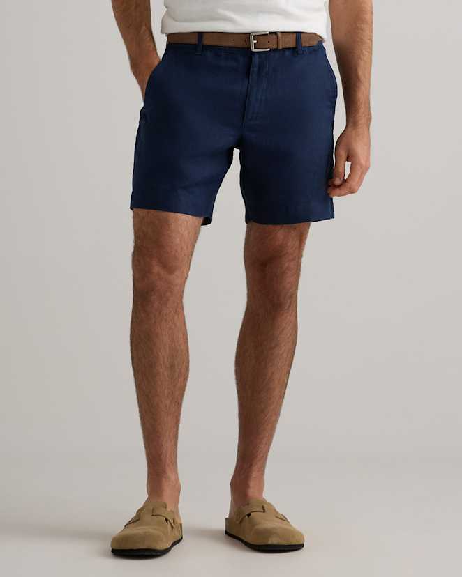 Deep Navy 100% European Linen Trouser Shorts - 7"