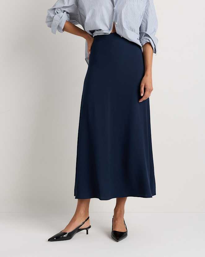 Deep Navy Lightweight Crepe Slip Skirt