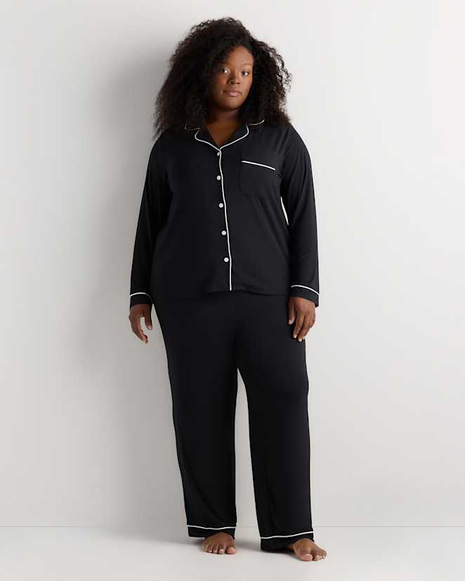 Black Bamboo Jersey Long Sleeve Pajama Set