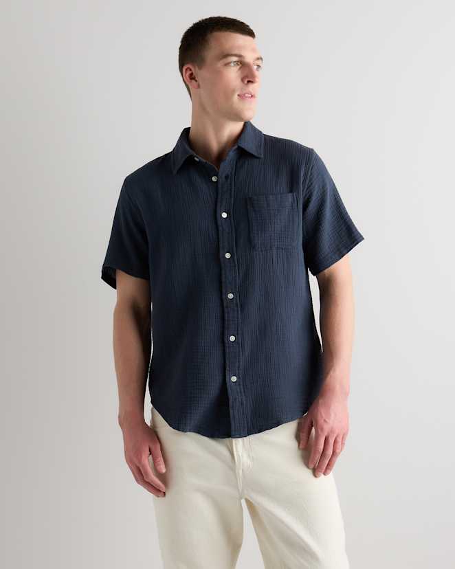 Indigo Blue 100% Organic Cotton Gauze Short Sleeve Shirt