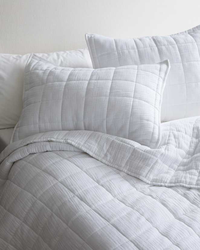 White Organic Airy Gauze Box Quilt Sham Set