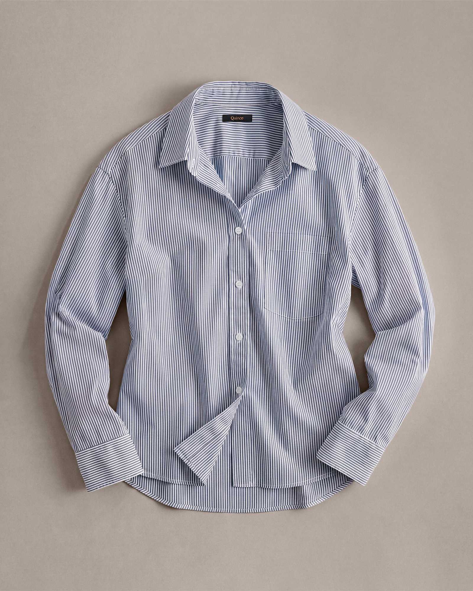 light-blue-stripe 100% Organic Cotton Poplin Long Sleeve Shirt