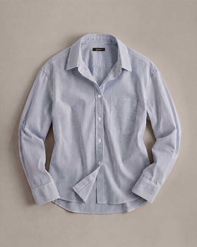 Light Blue Stripe 100% Organic Cotton Poplin Long Sleeve Shirt