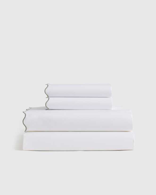 White/Dried Sage Classic Organic Percale Scallop Sheet Set