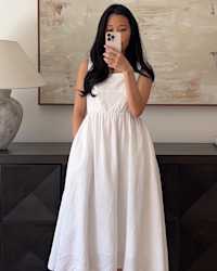 100- European Linen Fit & Flare Midi Dress White IH-Model 4x5 Thumbnail