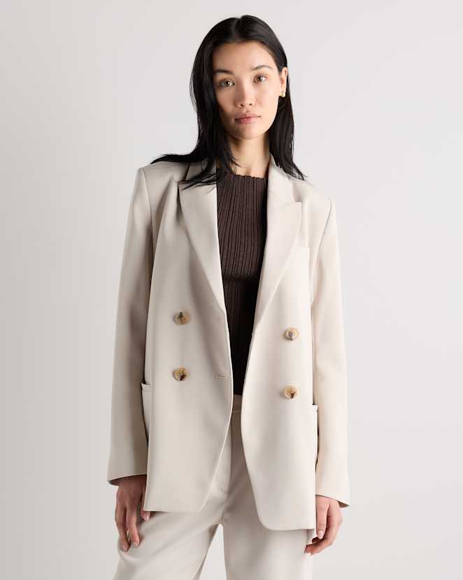Sand Stretch Crepe Relaxed Double-Breasted Blazer