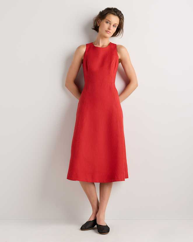 Chile 100% European Linen High Neck Midi Dress