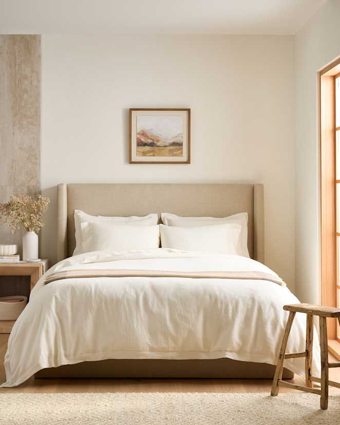 Ivory European Linen Double Flange Duvet Cover Set