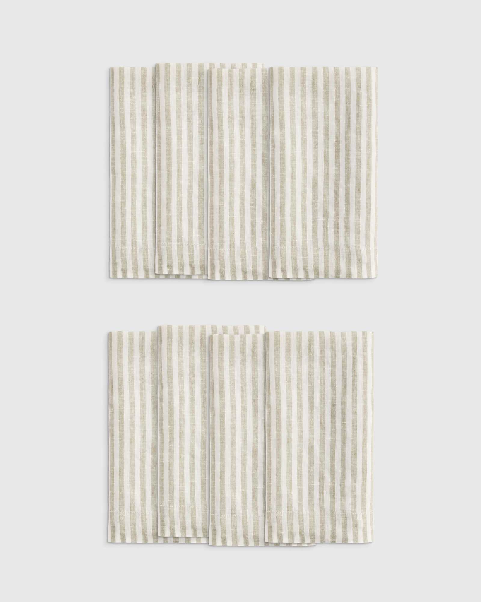 Willowleaf/White Stripe European Linen Wide-Hem Stripe Napkins (Set of 8)