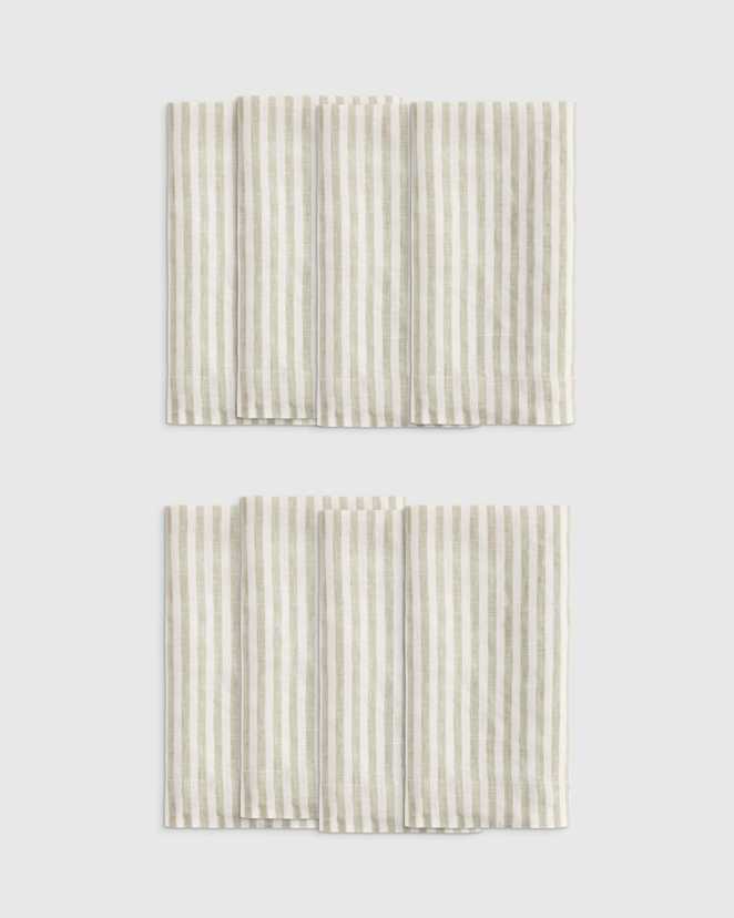 Willowleaf/White Stripe European Linen Wide-Hem Stripe Napkins (Set of 8)