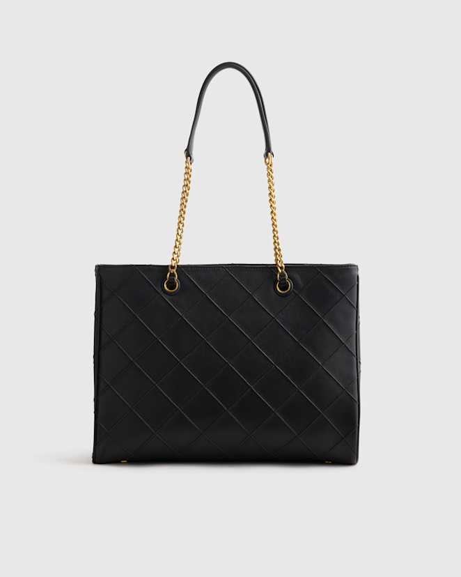 Black Italian Leather Diamond Stitch Tote