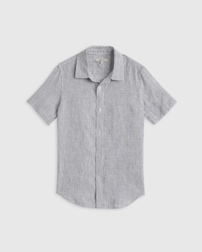 Blue Pinstripe 100% European Linen Short Sleeve Shirt
