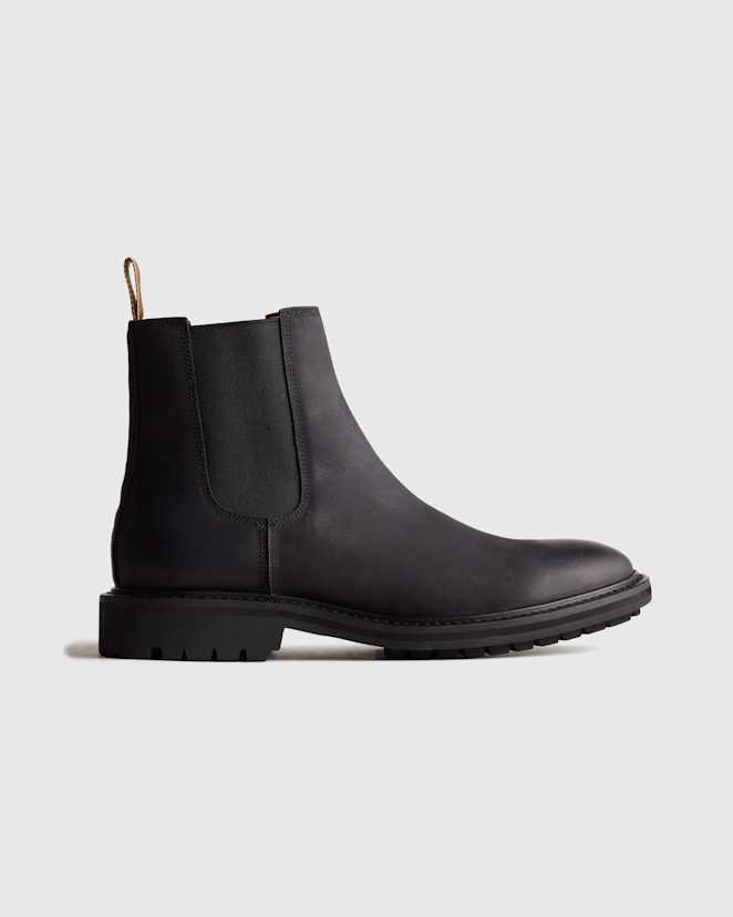 Matte Black Rugged Leather Lug Sole Chelsea Boot